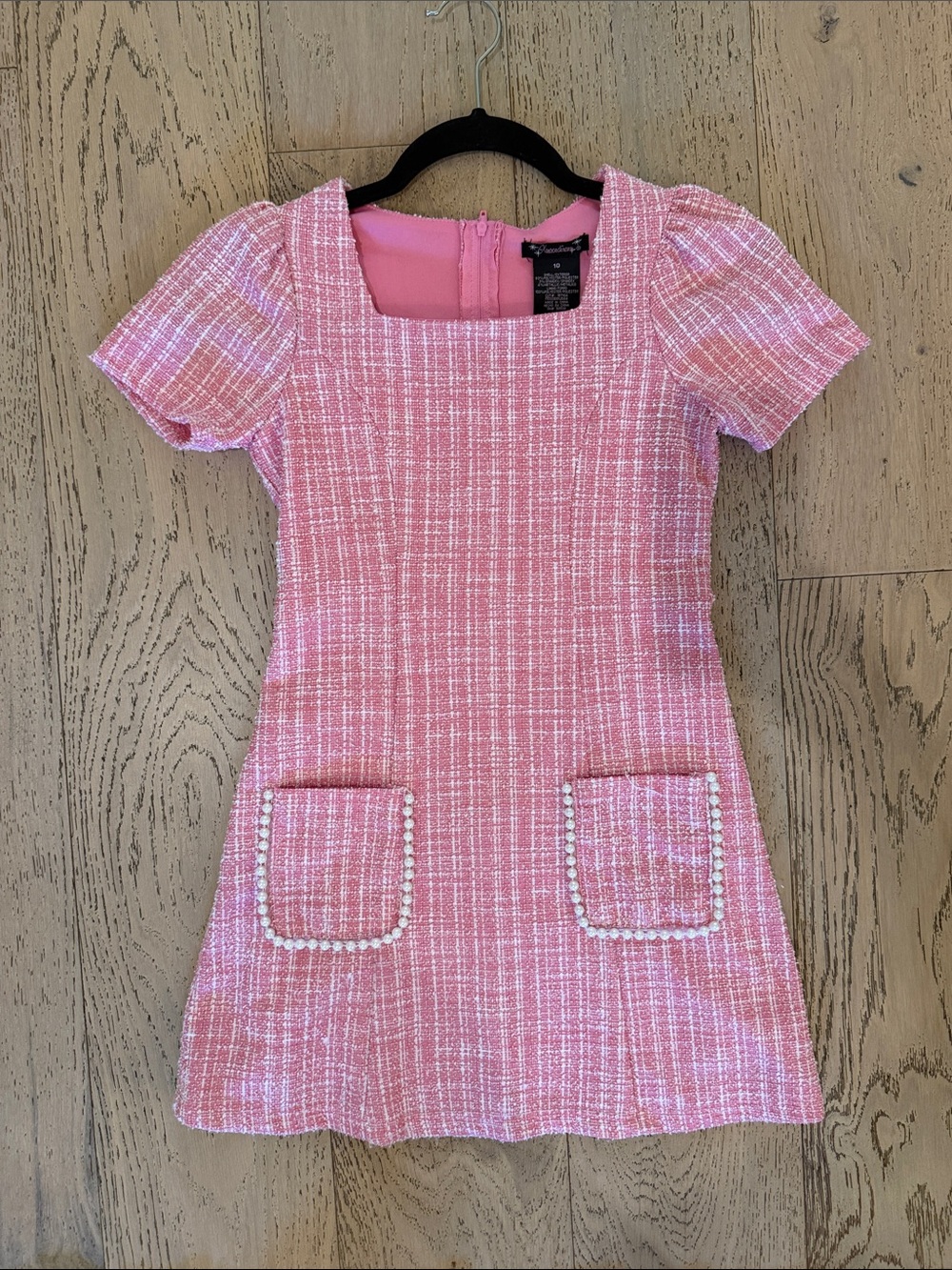 Xtraordinary Pink Tweed Pearl-Trim Short-Sleeve Kids Dress